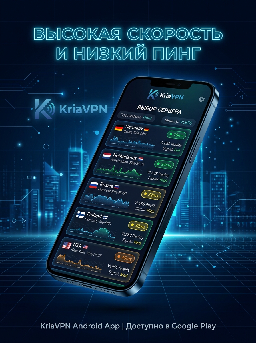 KriaVPN Высокая скорость и низкий пинг
